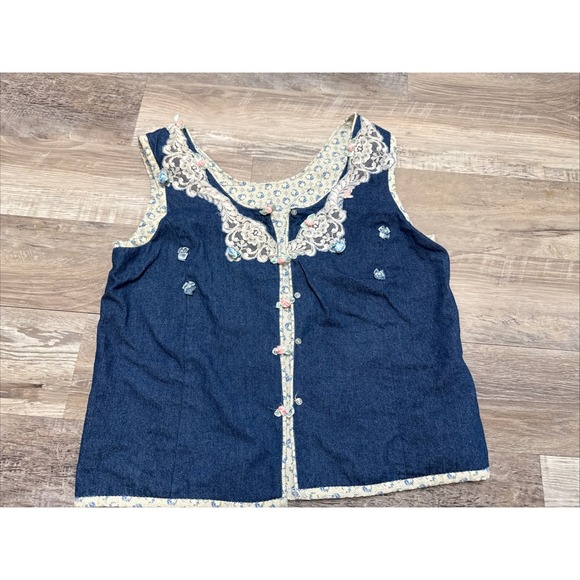 Vtg Handmade Reversible Cottagecore Grannycore Prarie Vest Sz S Lace Floral - Picture 8 of 8